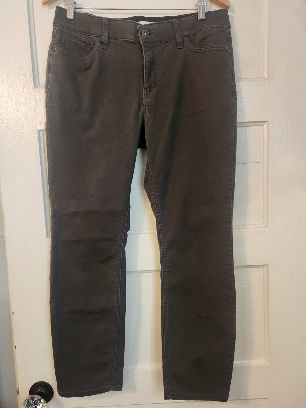 Liz Claiborne Dark Grey Jeans, Mid Rise Denim Stretch Straight Leg Sz 12 EUC